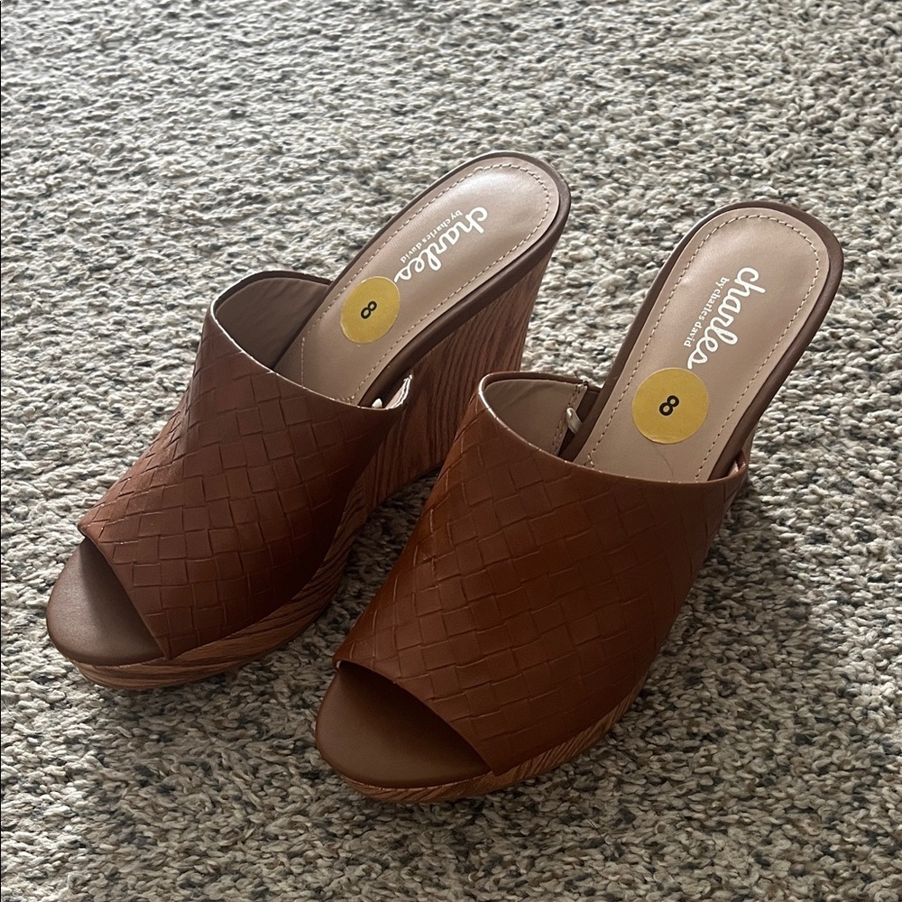 Charles & Keith Tan Woven Wedge Mules